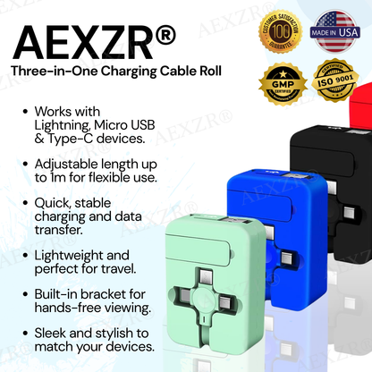 🔋 AEXZR® 𝟛 𝚒𝚗 𝟙 Charging Cable Roll - 🏷️Up to 50% Off, Charge Smarter!