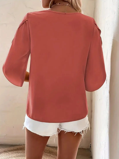 Sfrcord® Solid Color Skew Neck Blouse