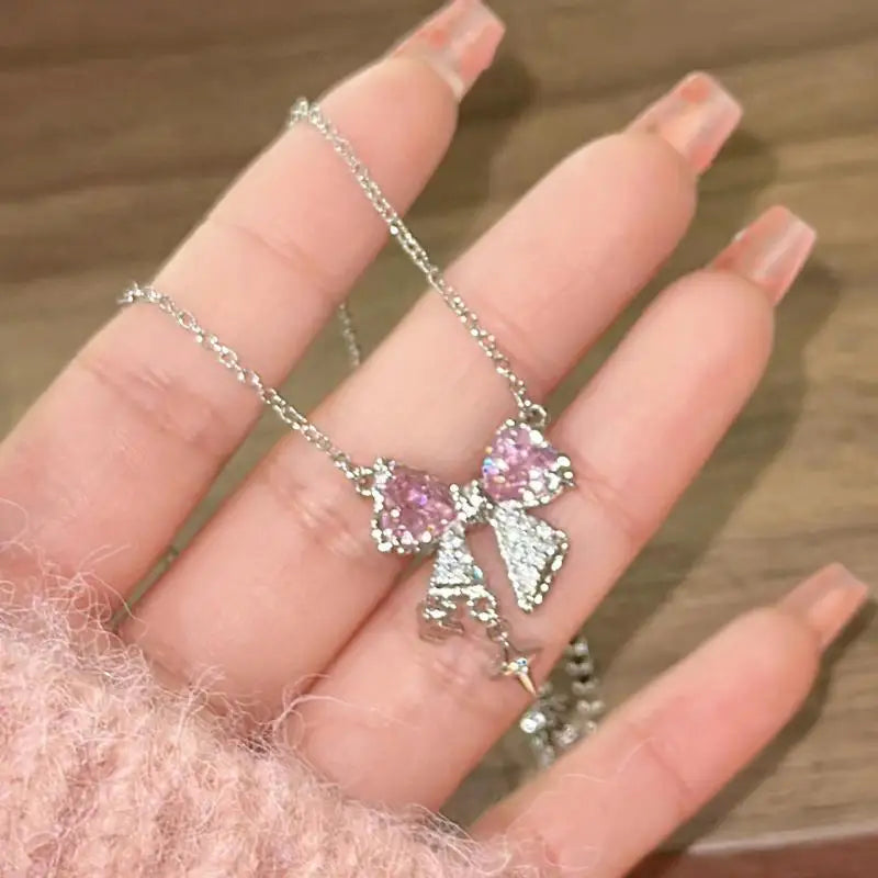 CZTICLE® New design bow pink zircon cross pendant necklace