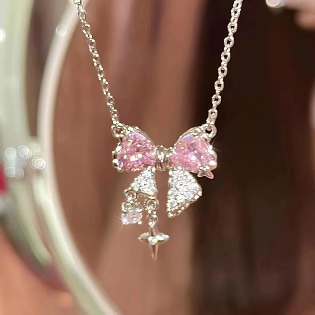 CZTICLE® New design bow pink zircon cross pendant necklace